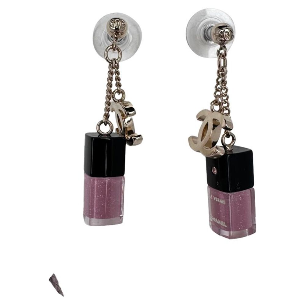 Chanel CC Nail Polish Bottle Drop Earrings in Pink Resin